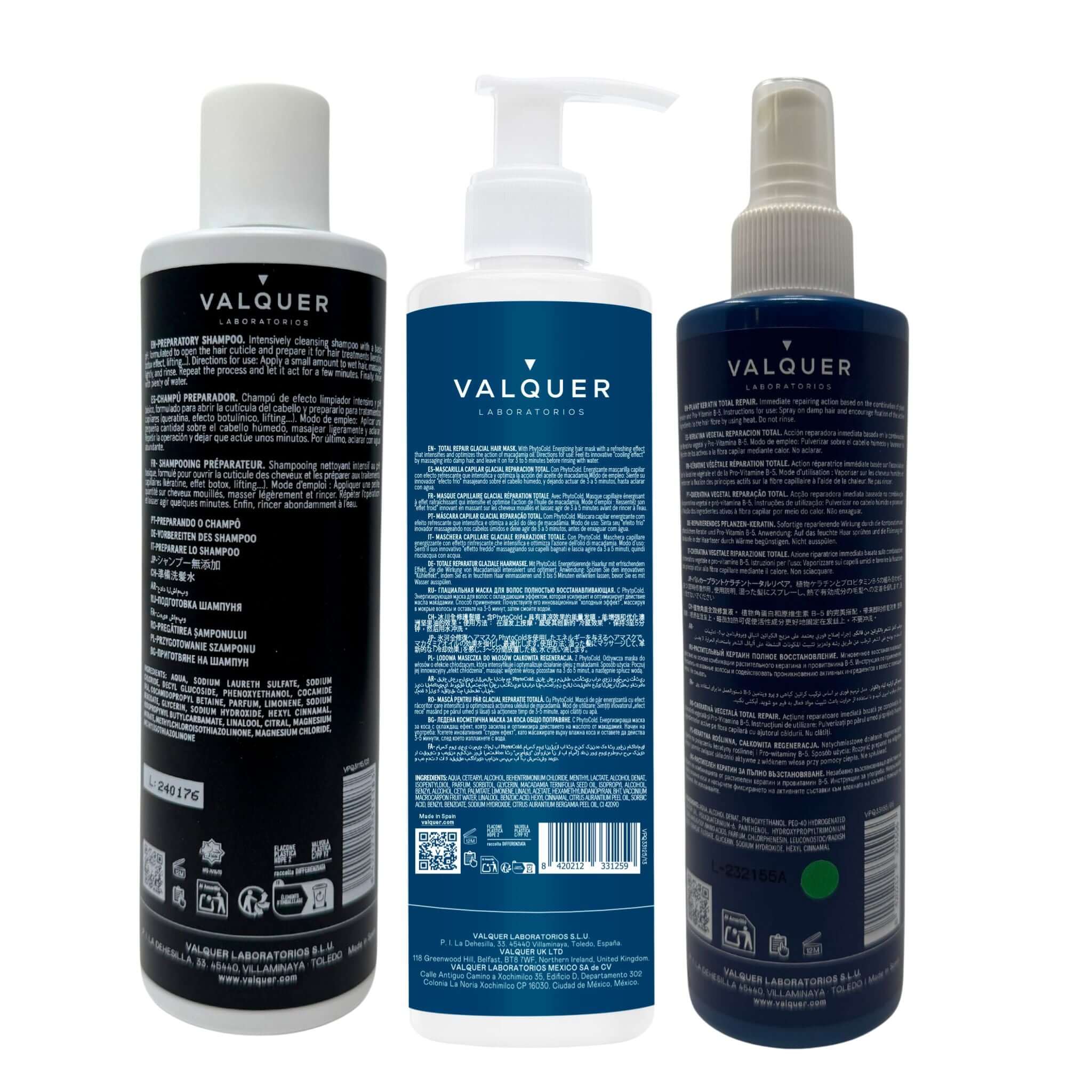 Pack cold keratin Champú preparador + Keratina + Ice Hair Mask Total Repair - 900 ml