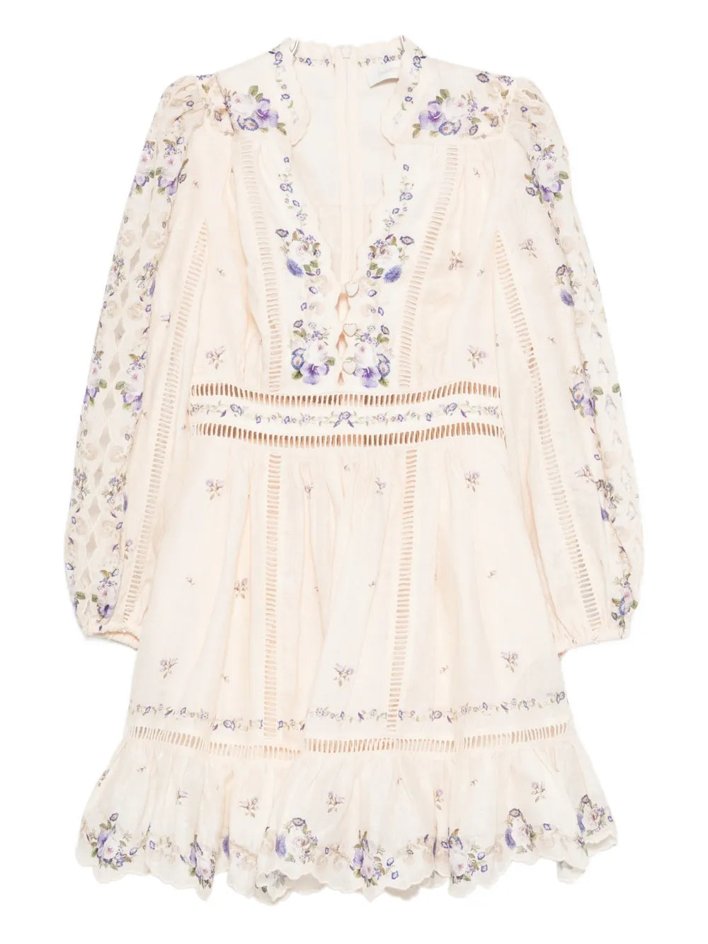 Zimmermann Floral Embroidered Dress — Cream