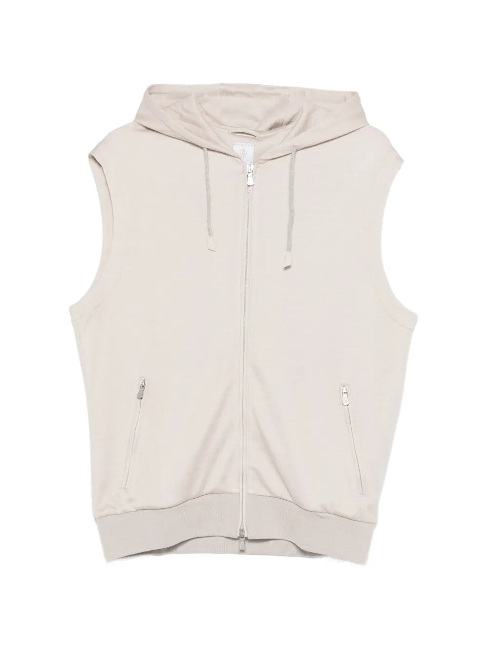 Eleventy Hooded Zip-Up Vest — Sand Beige