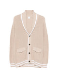 Eleventy Flap-Pocket Striped Cardigan — Sand Beige