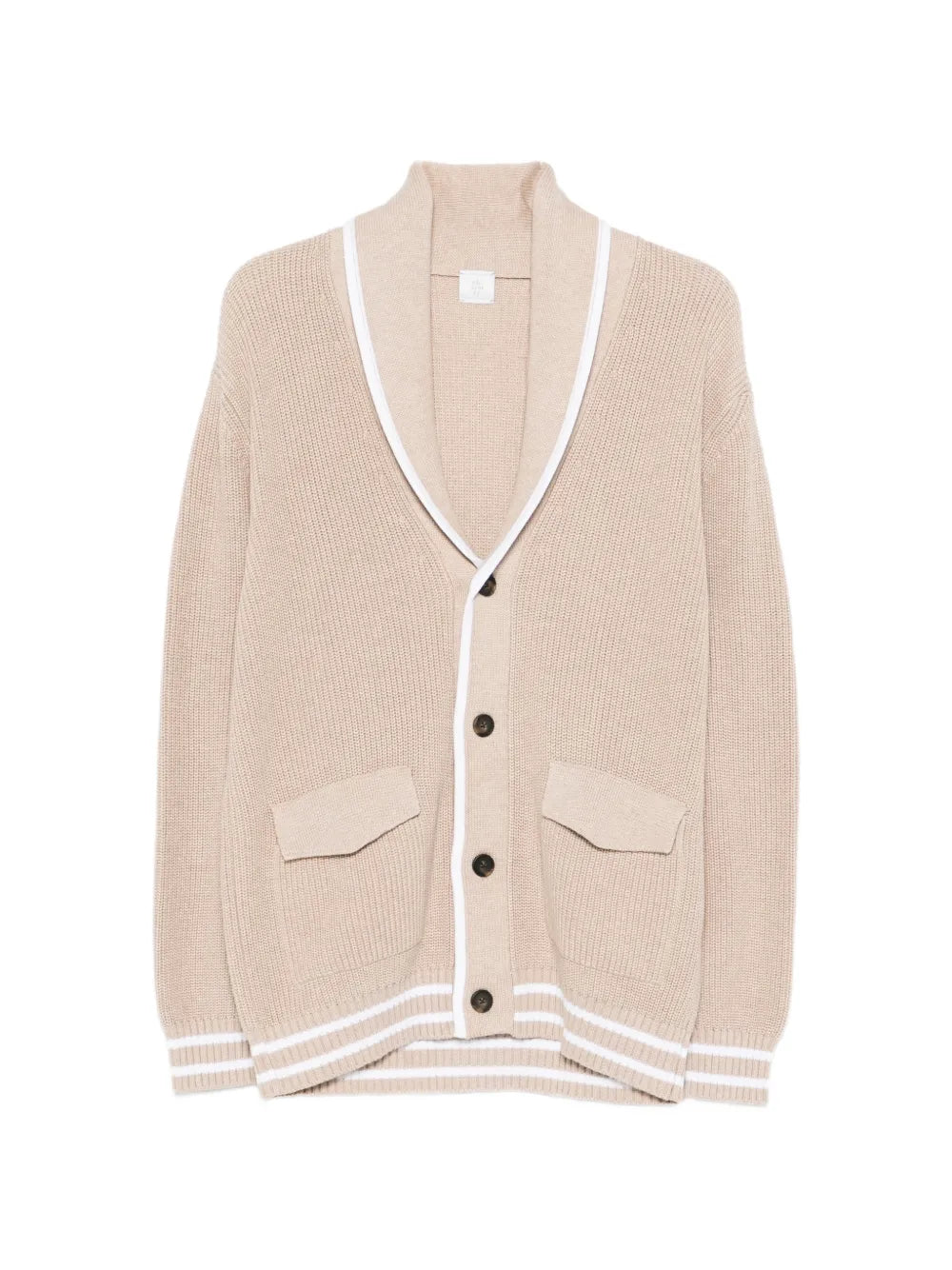 Eleventy Flap-Pocket Striped Cardigan — Sand Beige