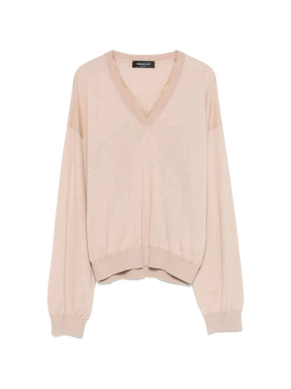 Fabiana Filippi Ribbed V-Neck Sweater — Beige