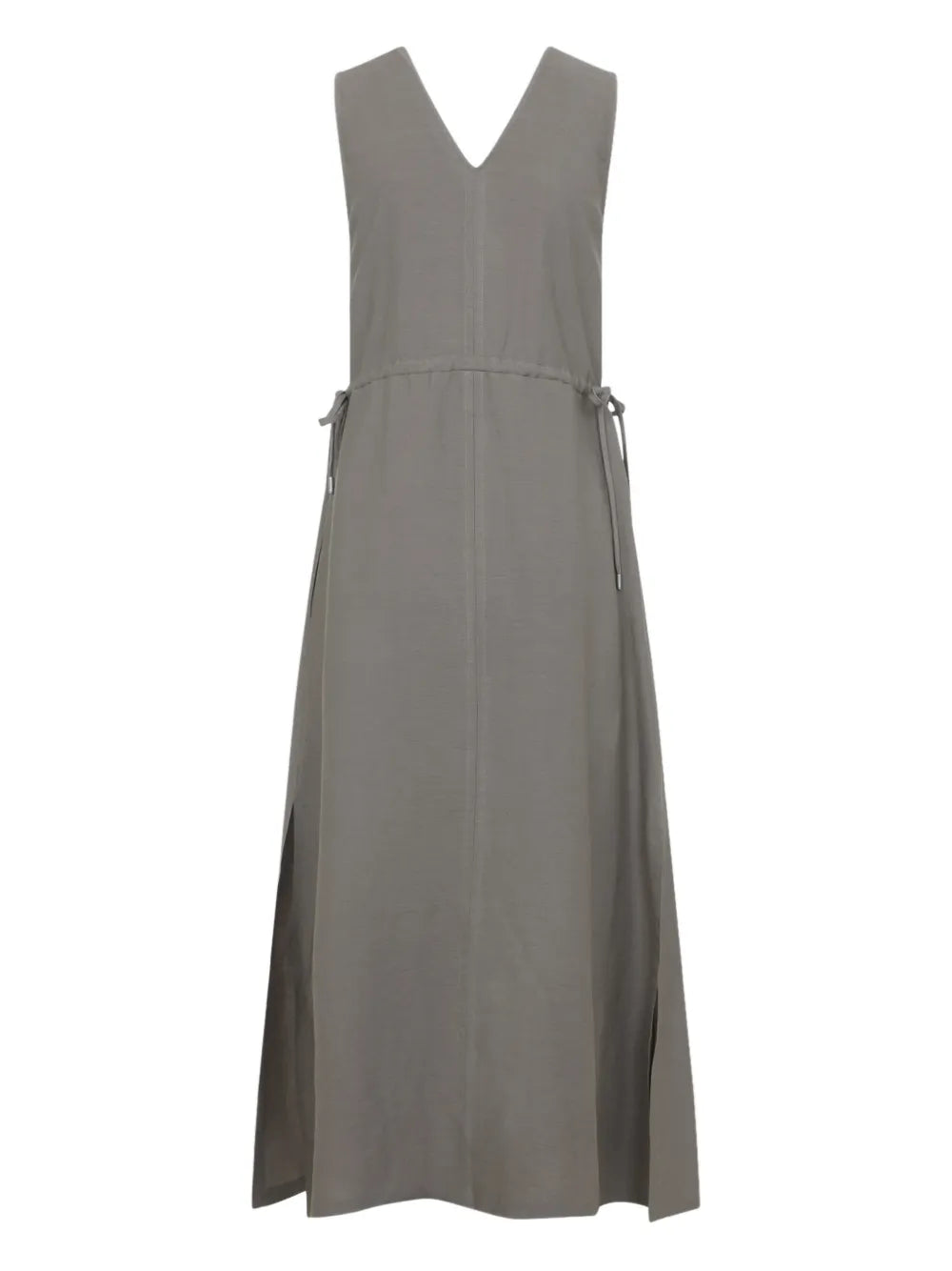 Peserico Linen V-Neck Midi Dress — gray
