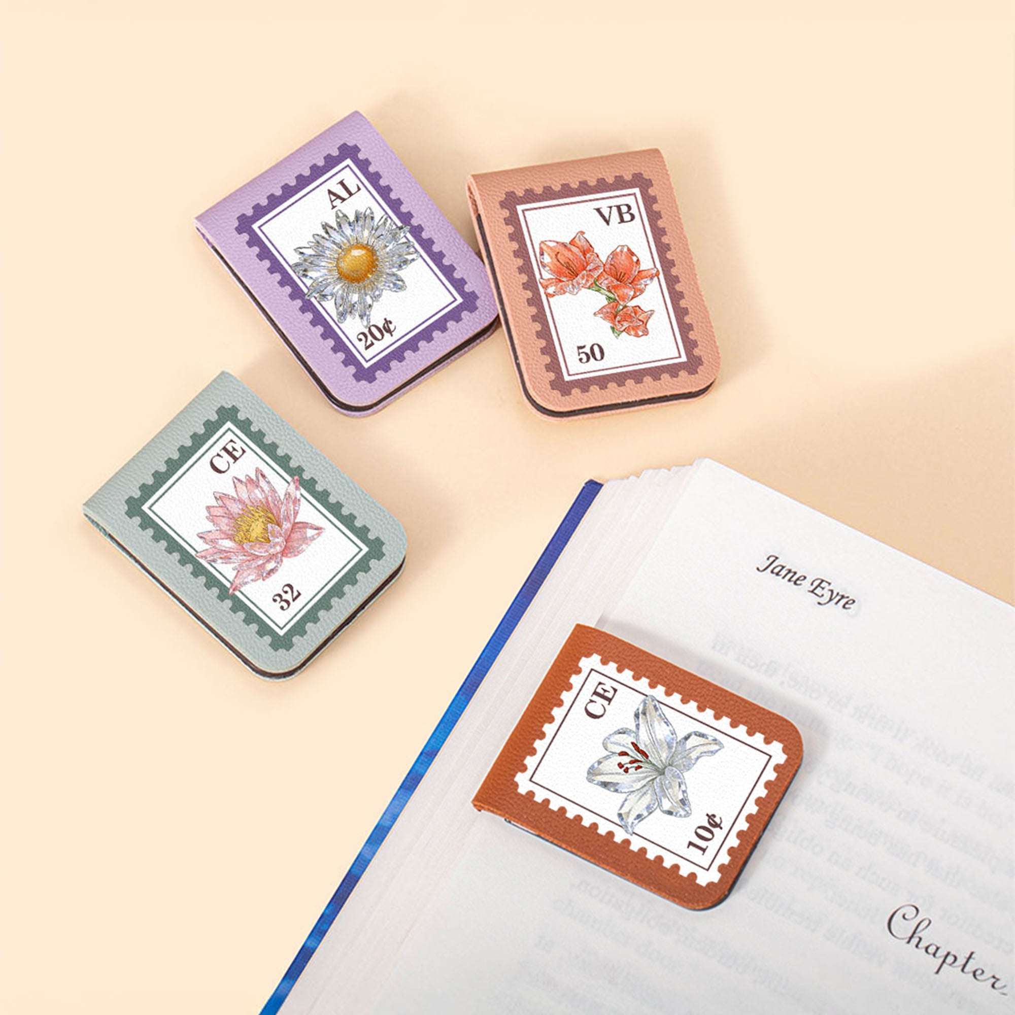 Personalizado de cristal de nacimiento de flores sello de correos de cuero de la PU magnética Bookmark Clip con el nombre de lectura accesorio de regalo de cumpleaños para el ratón de biblioteca amant