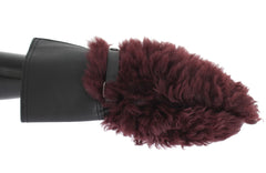 Men's Black Leather Bordeaux Shearling Gloves Deerskin