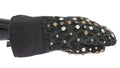 Men's Gray Wool Shearling Studded Green Leopard Gloves Merino