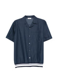 Panicale Camp-Collar Ribbed Shirt — Navy