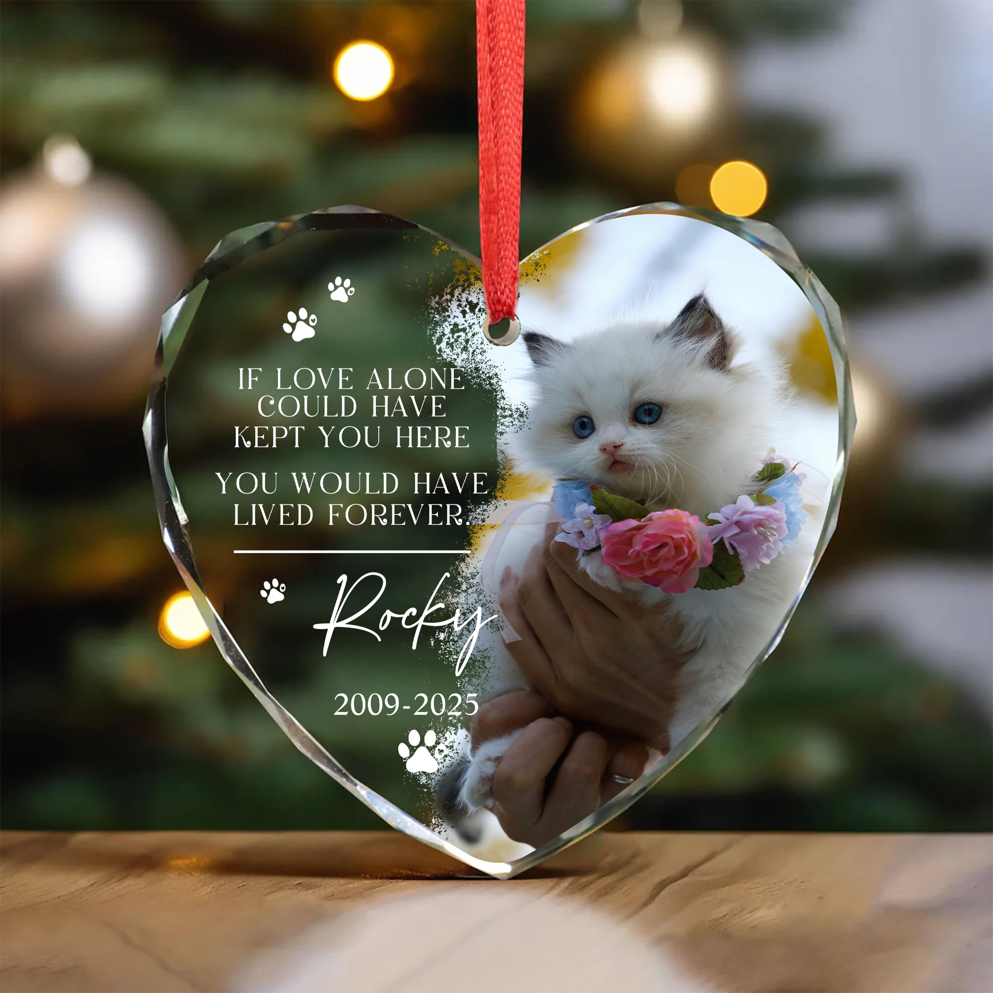 Personalizado Paw Print Foto Corazón Ornamento Redondo con Nombre y Año Decoración del Árbol Cumpleaños Memorial Navidad Regalo para Pet Lovers Propietarios