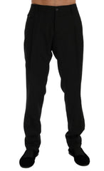 Men's Black Striped Wool Stretch Pants