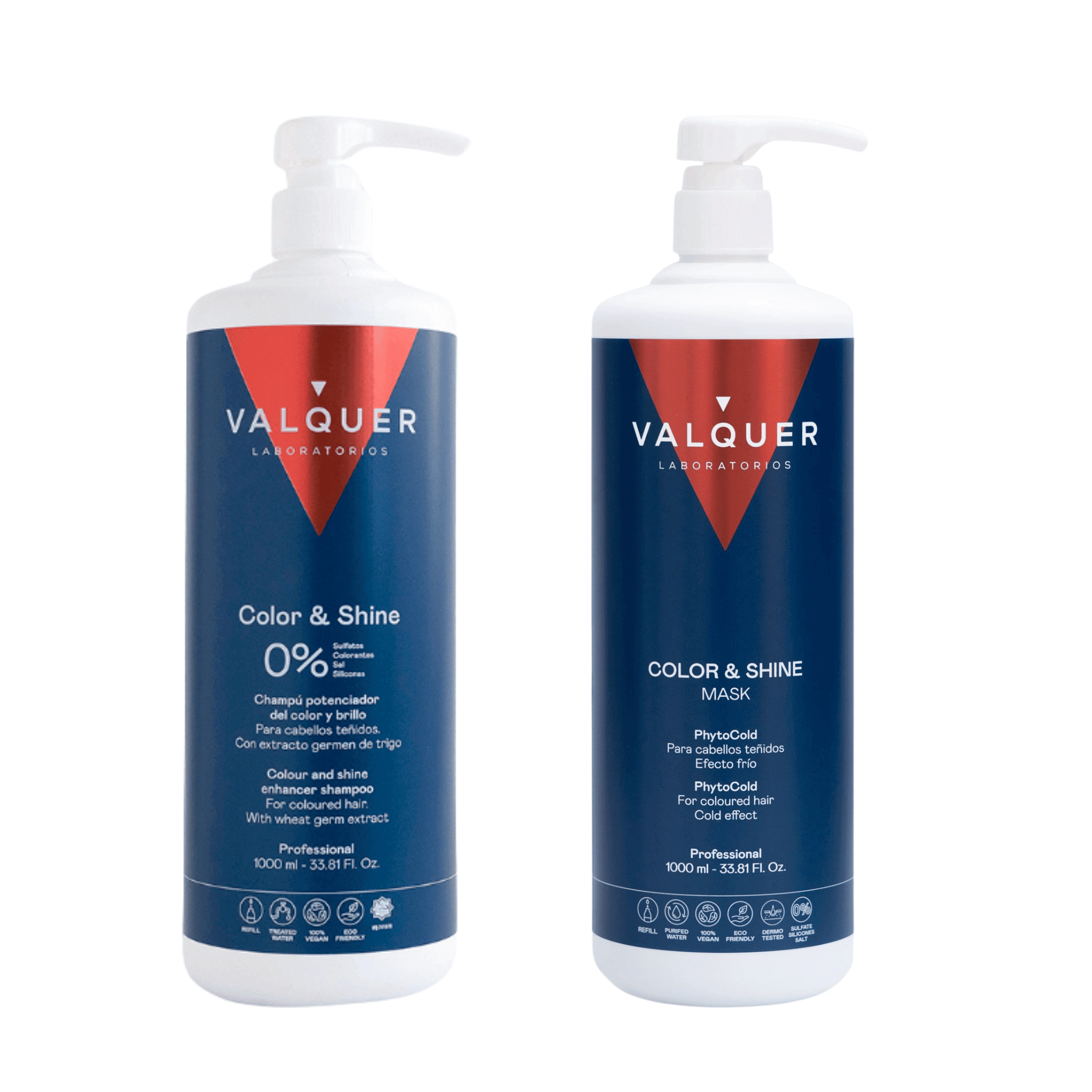 Pack Potenciador Color y Brillo para Cabellos Teñidos - Champú y Mascarilla - 1000 ml + 975 ml