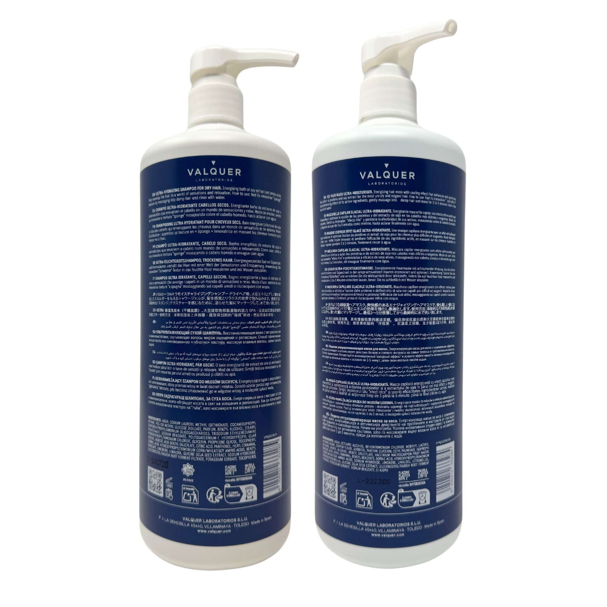 Pack Ultrahidratante Champú y Mascarilla efecto frío para Cabellos Secos - 1000 ml + 975 ml