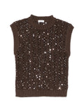 Peserico Sequin-Embellished Knit Vest — Brown