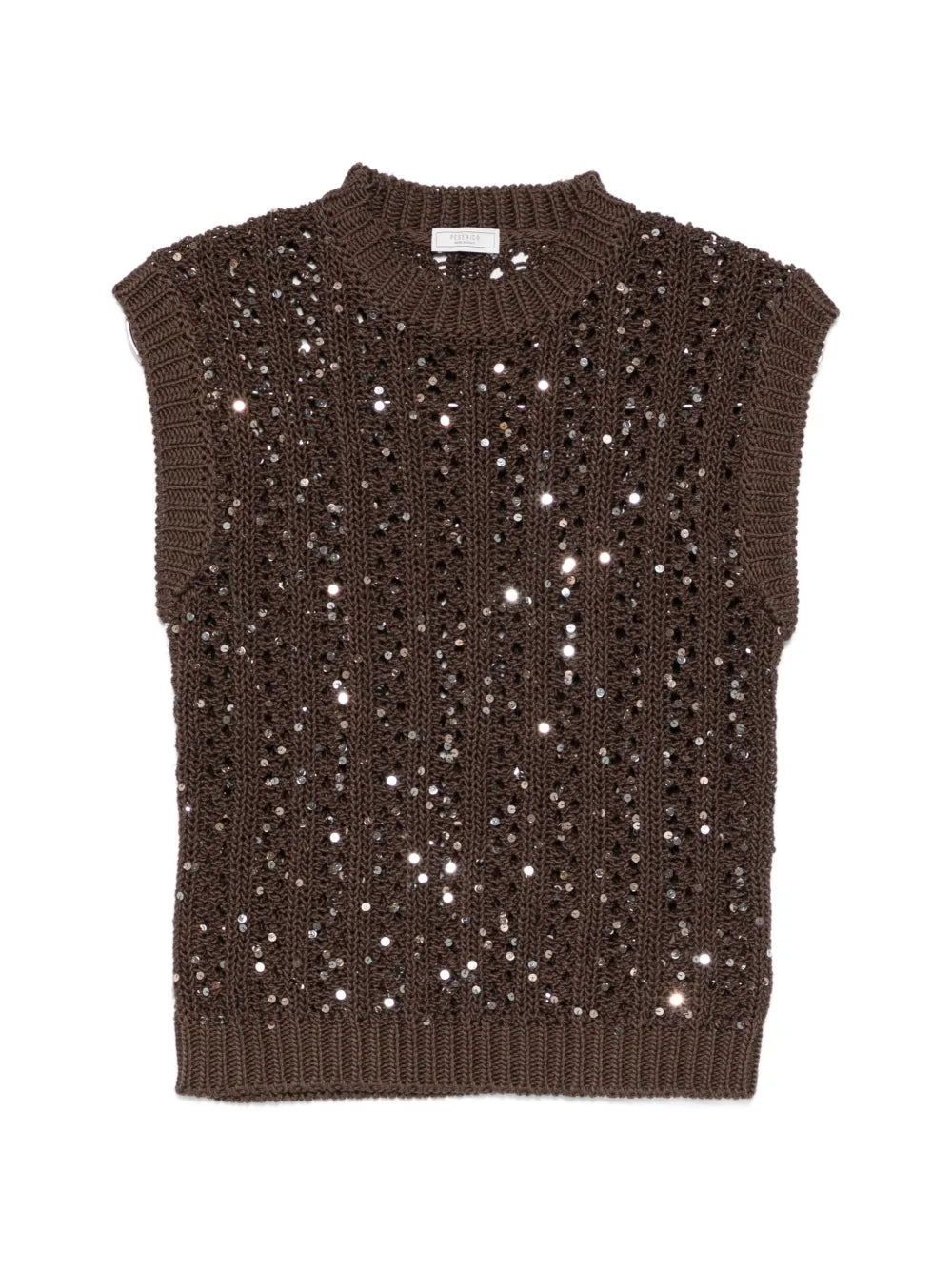 Peserico Sequin-Embellished Knit Vest — Brown