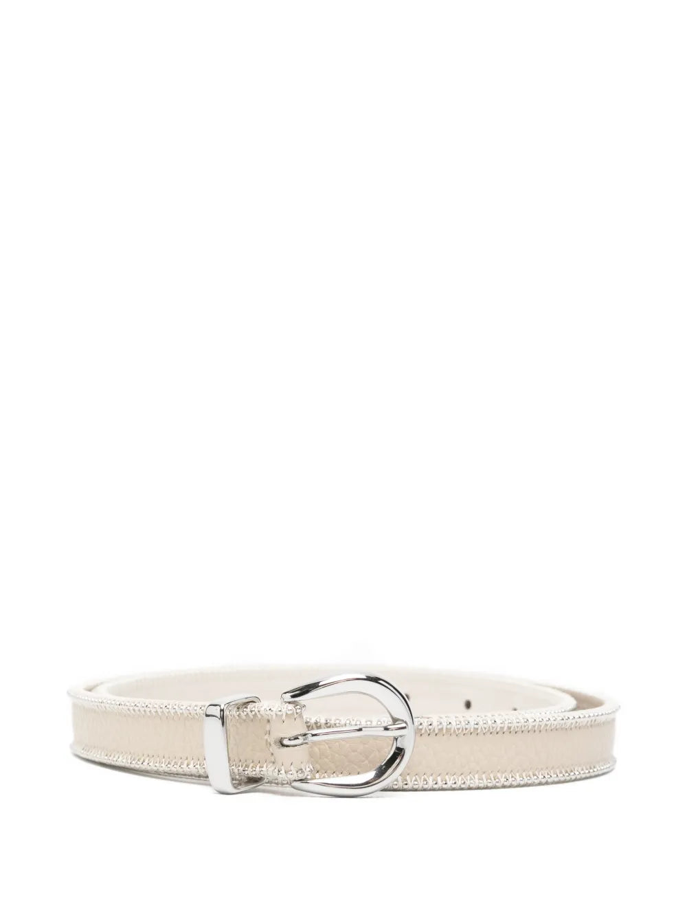 Peserico Stud-Embellished Calf Leather Belt — Beige