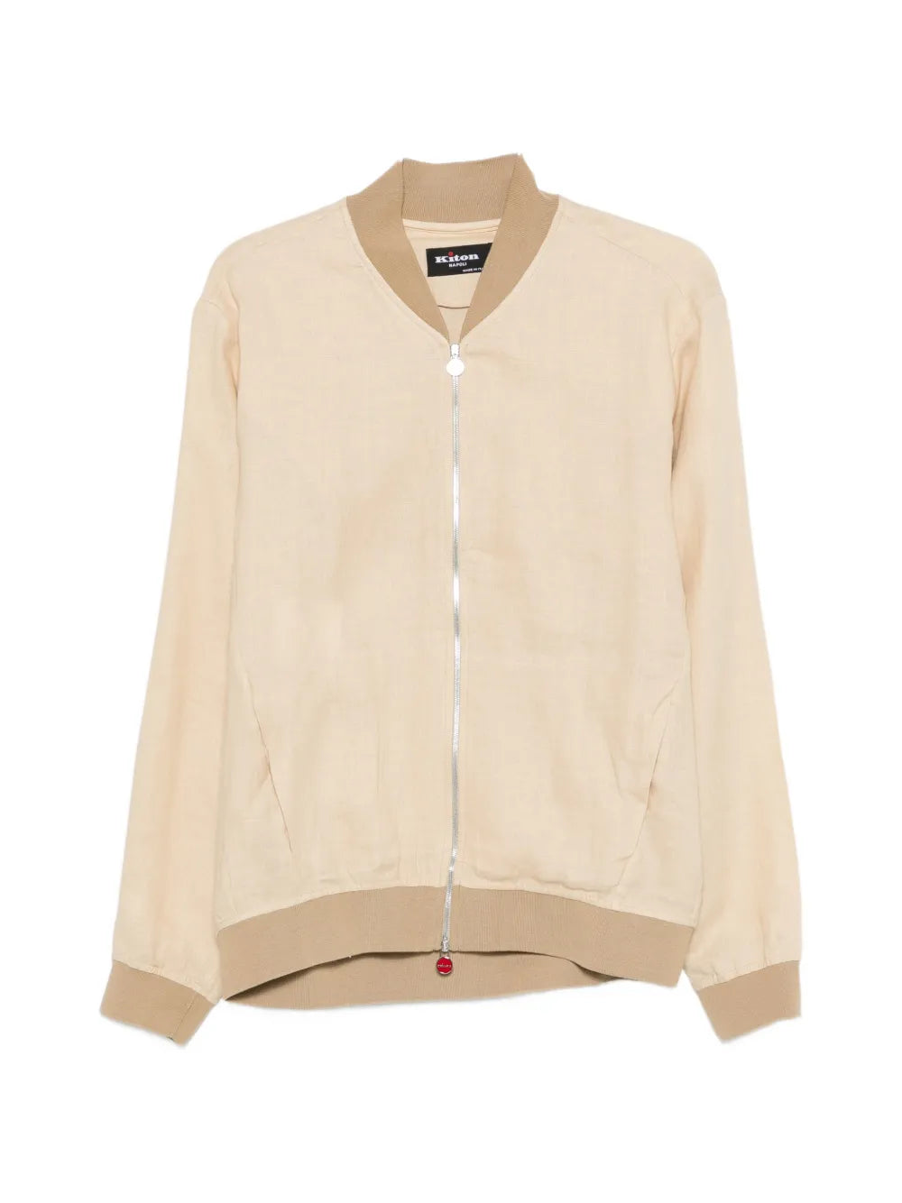 Kiton Linen Zipped Bomber Jacket — Beige
