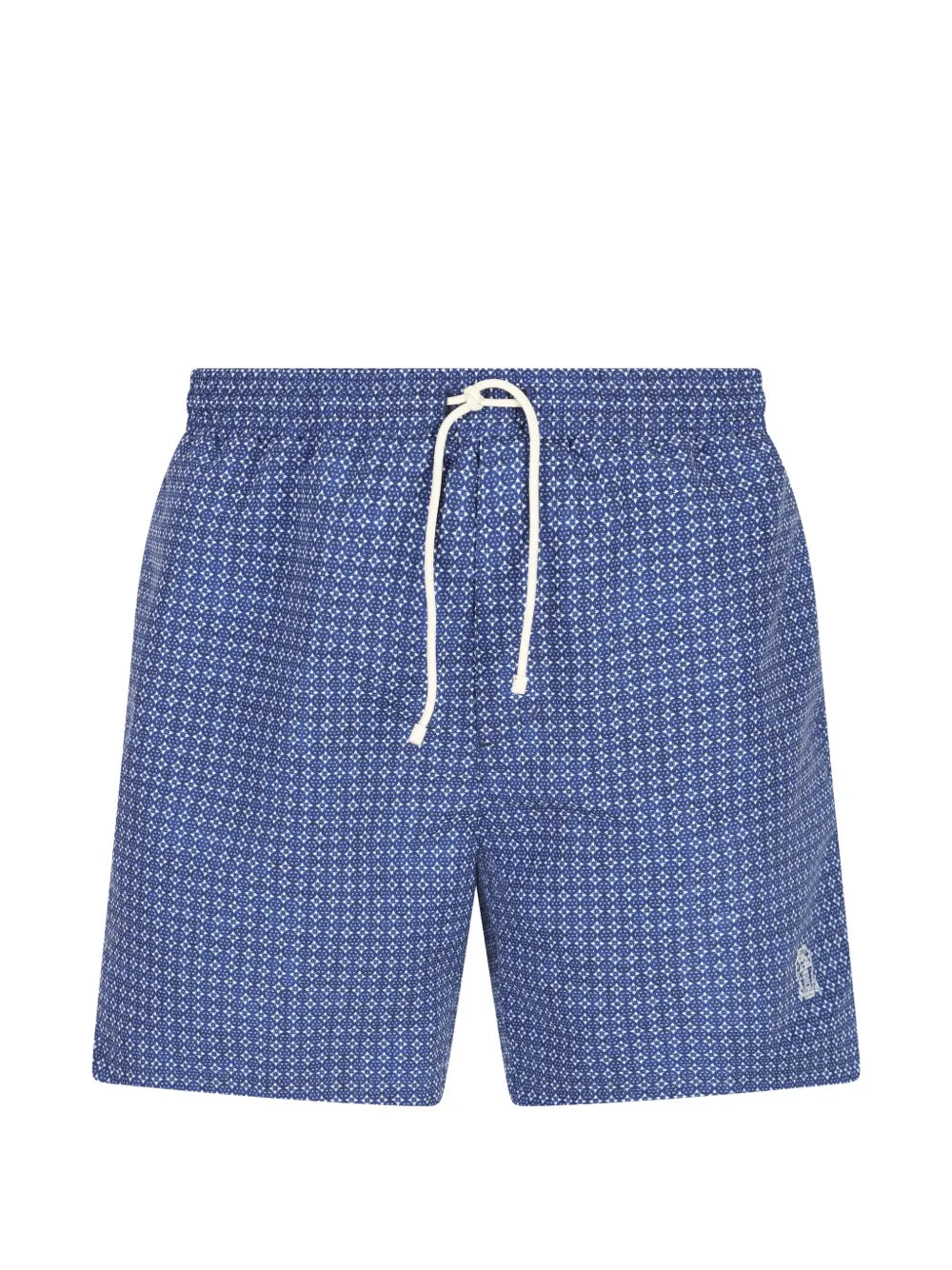 Brunello Cucinelli Geometric-Pattern Swim Shorts — Blue