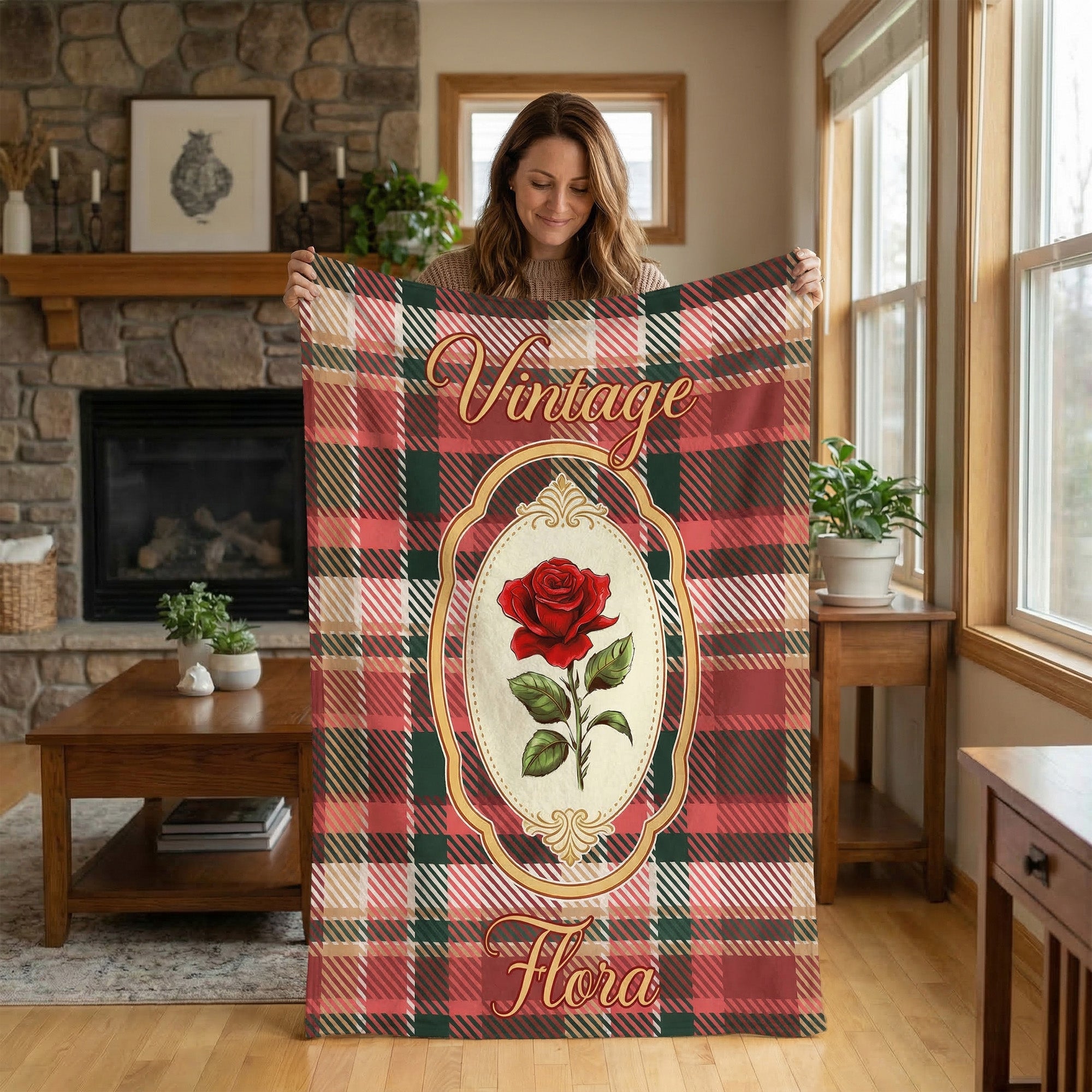 Personalizado Vintage Plaid Nacimiento Flor Manta con Nombre Decoración del Hogar Día de la Madre Cumpleaños Regalo para Mamá Mujer