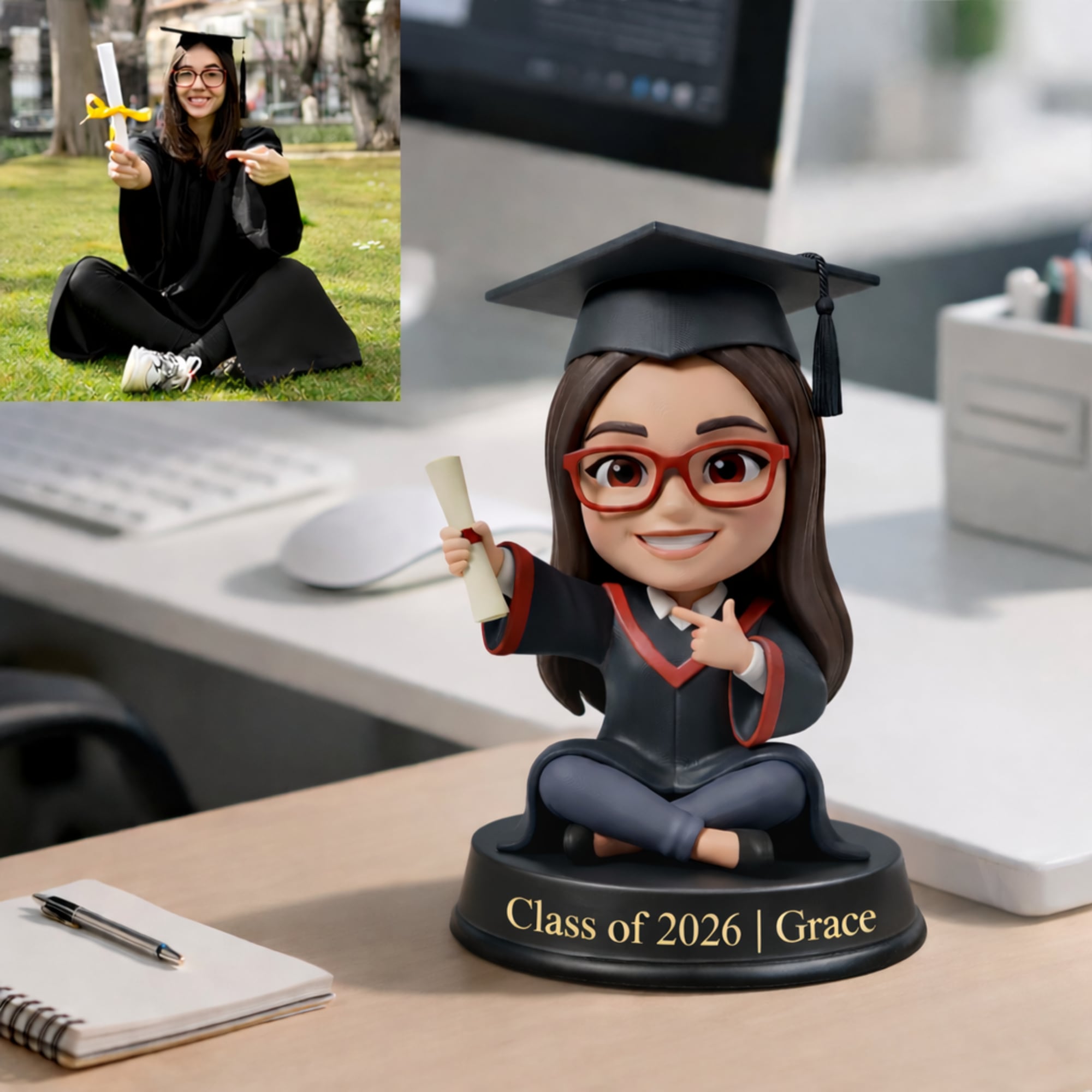 Personalizada Mini 3D Graduación Foto Figurita Placa con Texto Aniversario Graduación Recuerdo Cumpleaños Regalo para Graduados