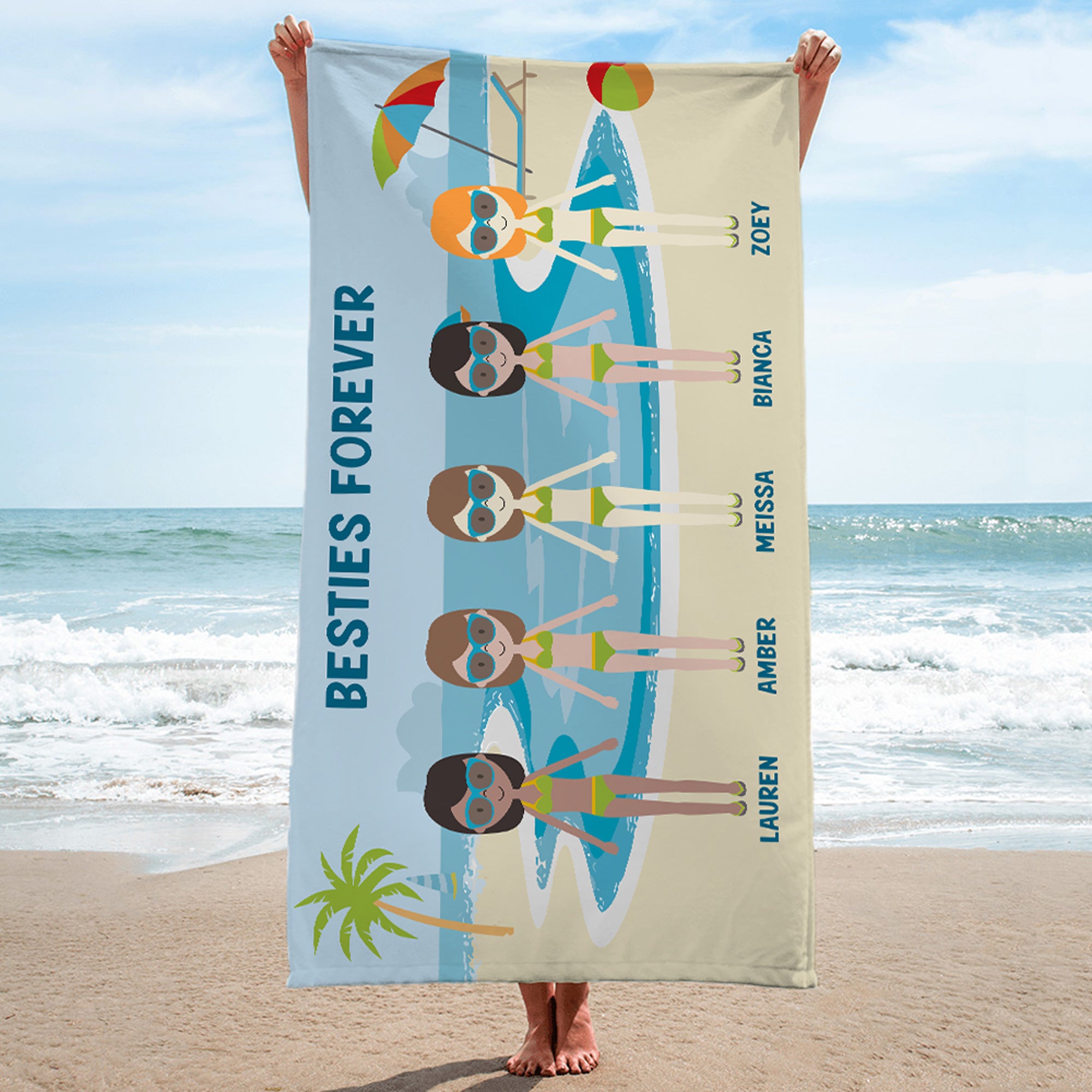Toalla de playa de gran tamaño, de secado rápido, personalizada con el nombre y el título de 1-8 simpáticos personajes Regalo de vacaciones y cumpleaños para mujer