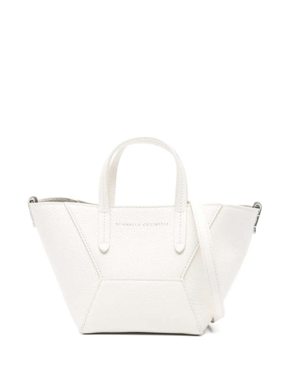 Brunello Cucinelli Logo-Print Leather Tote Bag — White