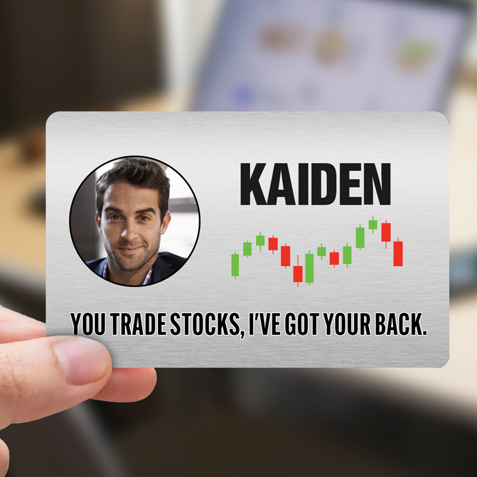 Personalizada You Trade Stocks I've Got Your Back Tarjeta monedero con foto y nombre Uso diario Día del padre Cumpleaños Regalo para papá Marido Hombre