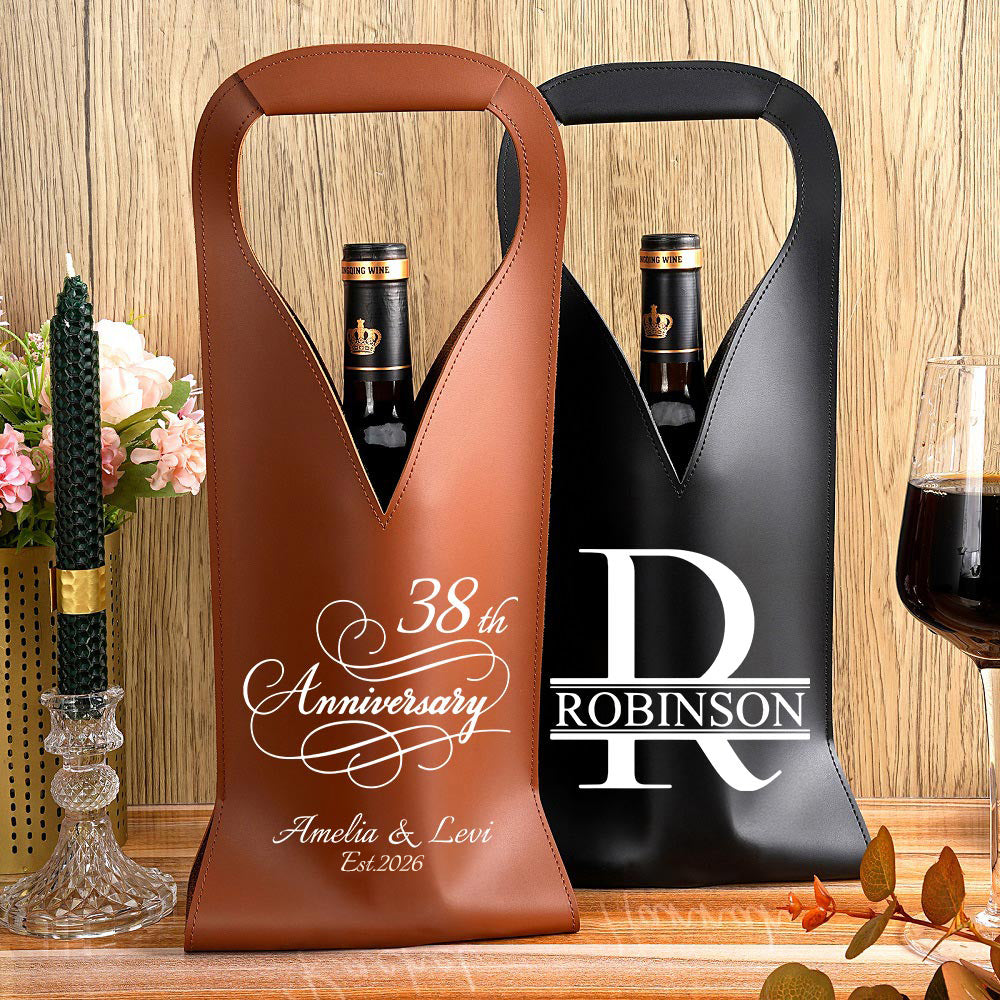 Personalizado Varios Patrones de estilo Bolsa de vino de cuero de la PU con el nombre de la manija de protección Accesorios de vino Aniversario de boda Regalo para el amante del vino
