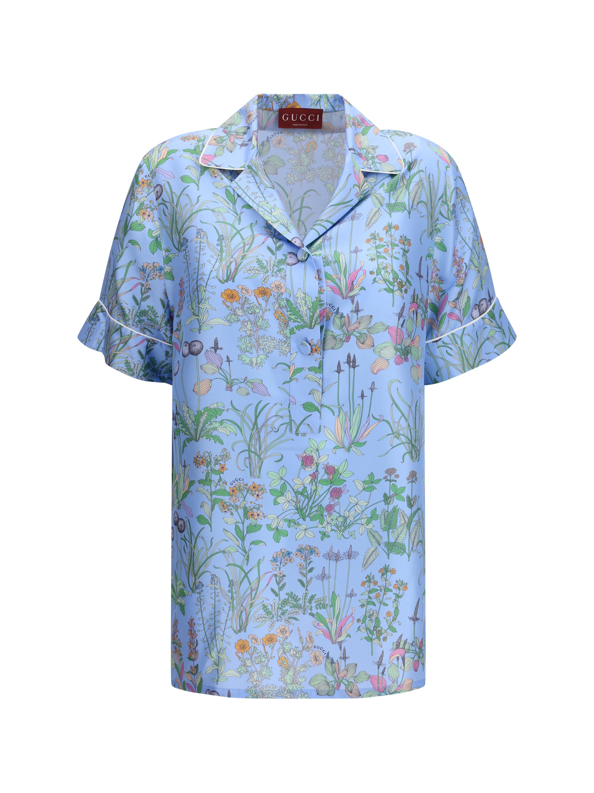 Gucci Floral Printed Silk Twill Shirt — Blue