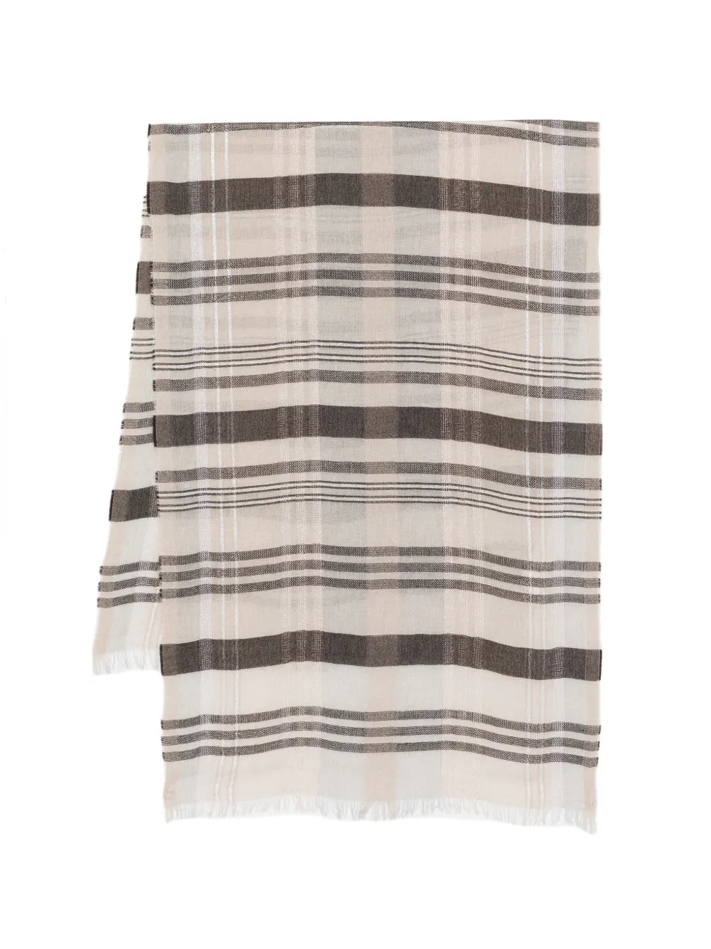 Peserico Striped Fringed Scarf — Beige