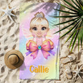 Toalla de playa de microfibra de gran tamaño y secado rápido con lazo de princesa de dibujos animados personalizada con nombre Regalo de cumpleaños de verano en la playa para niñas pequeñas