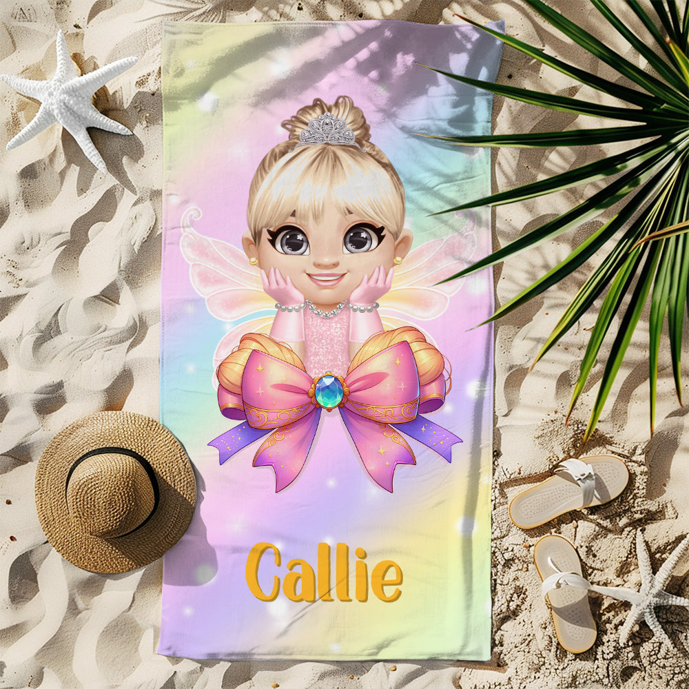 Toalla de playa de microfibra de gran tamaño y secado rápido con lazo de princesa de dibujos animados personalizada con nombre Regalo de cumpleaños de verano en la playa para niñas pequeñas