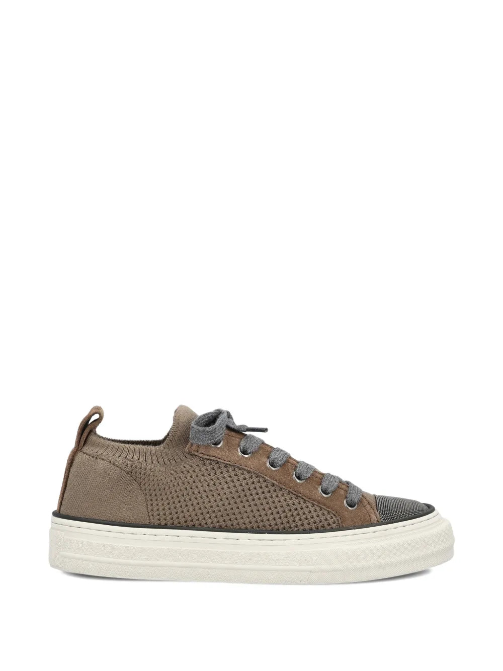 Brunello Cucinelli Knitted Lace-Up Sneaker — brown