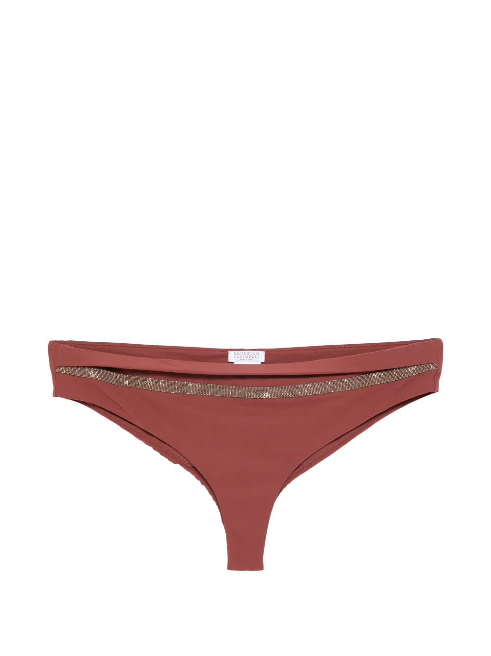 Brunello Cucinelli Embellished Bikini Bottoms — Rust