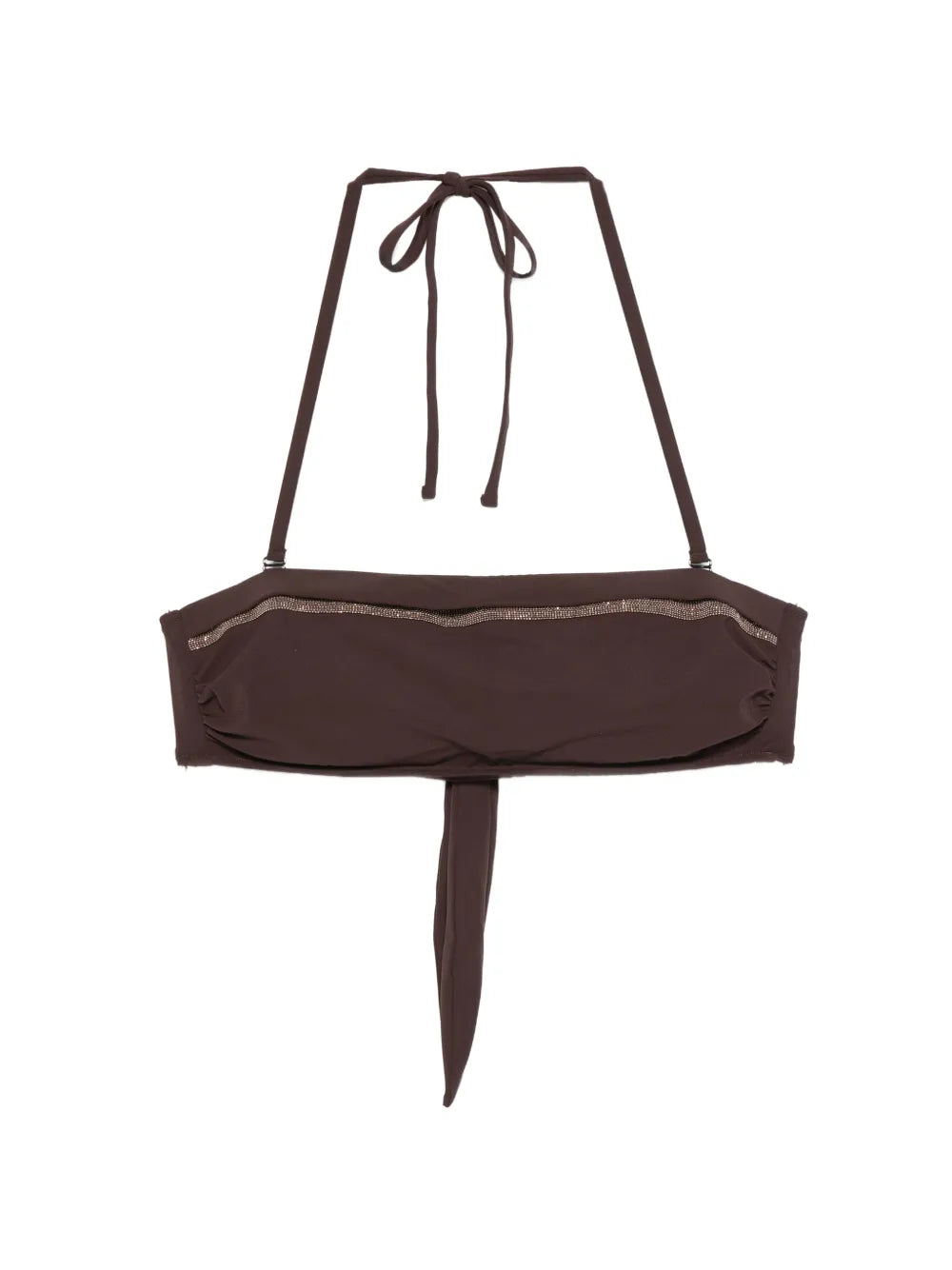 Brunello Cucinelli Beaded Tie-Fastening Bikini Top — Brown
