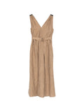 Brunello Cucinelli V-Neck Belted Midi Dress — Beige