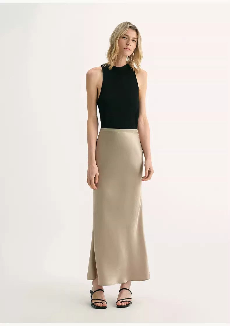 Extremely luxurious American EASTMAN acetate glossy bias-cut elegant slim fishtail skirt