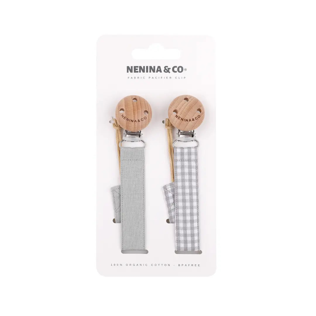 Kit Nenina & Co Gris + Oliva| 2 Chupetes + 2 Chupeteros + Guardachupete