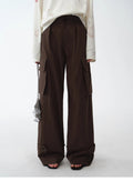Leisure First Personalized three-dimensional large patch pocket straight wide-leg work trousers