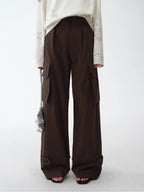 Leisure First Personalized three-dimensional large patch pocket straight wide-leg work trousers