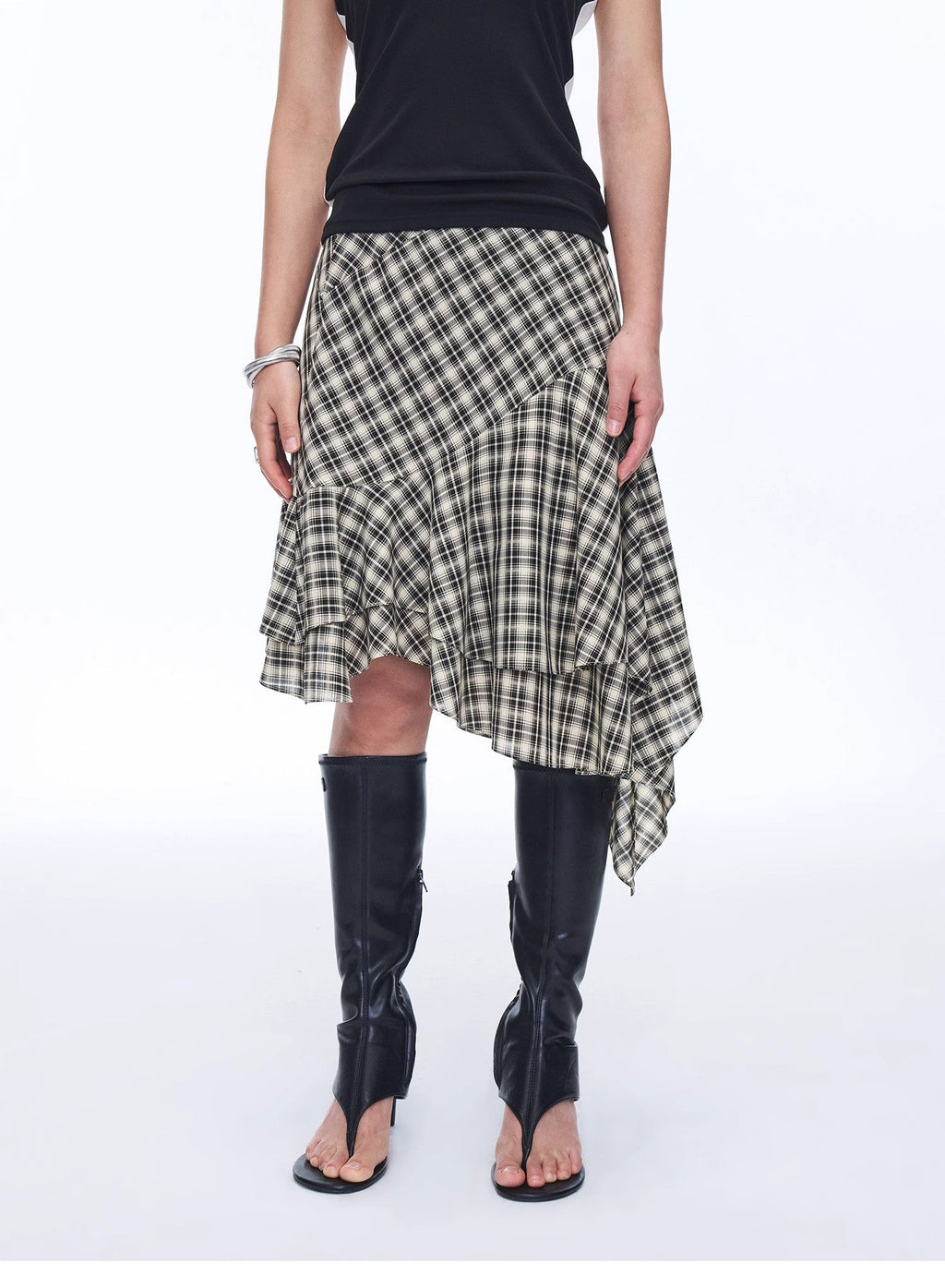 Full-level ballet Tencel acetate plaid irregular A-line skirt