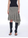 Full-level ballet Tencel acetate plaid irregular A-line skirt