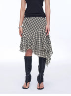 Full-level ballet Tencel acetate plaid irregular A-line skirt