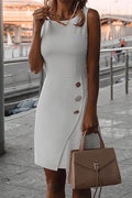 Sleeveless Buttons Work Office Dress