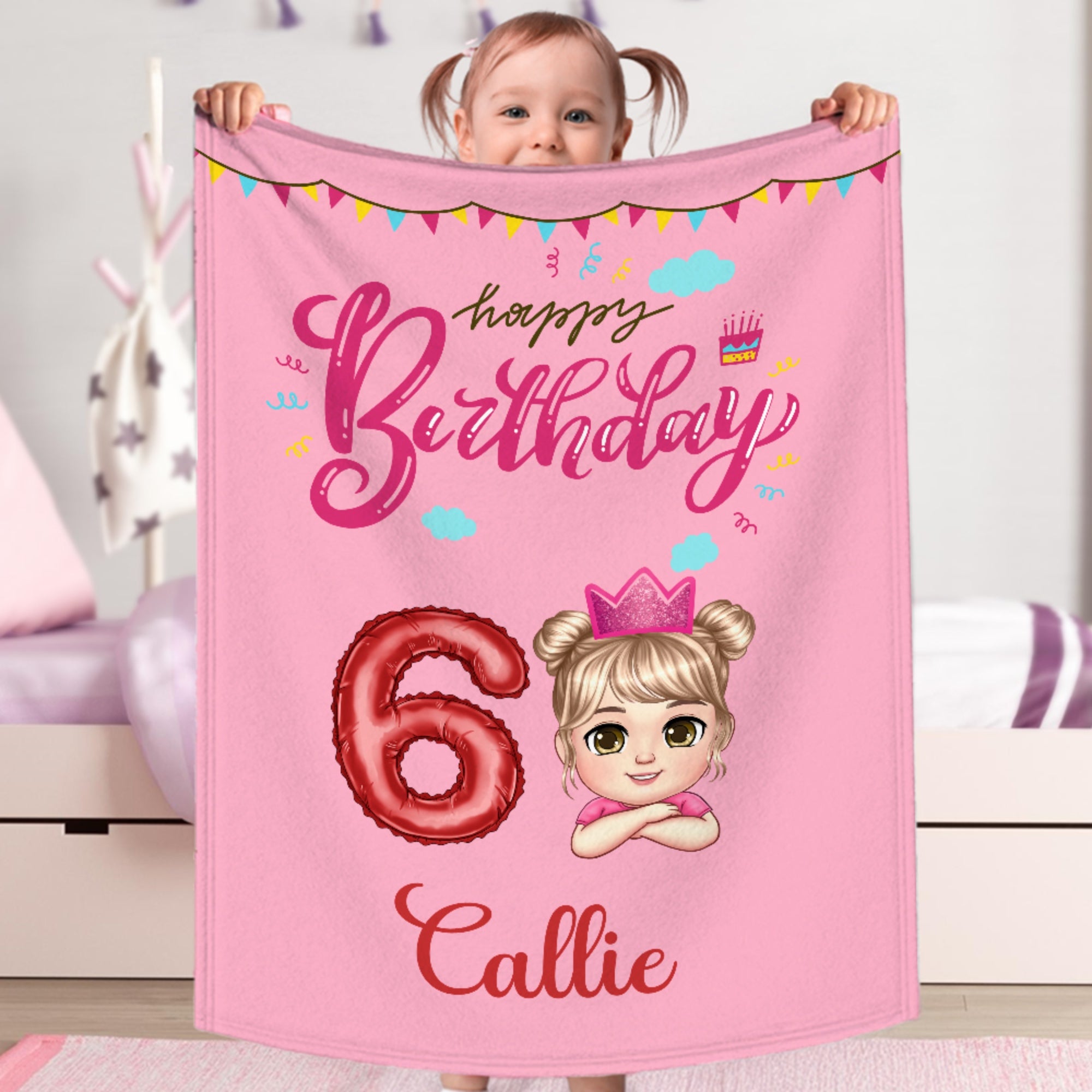 Globo Personalizado Número Feliz Cumpleaños Dibujos animados Niño Manta Suave con Nombre Decoración del Hogar Regalo de Cumpleaños para Niños Niñas