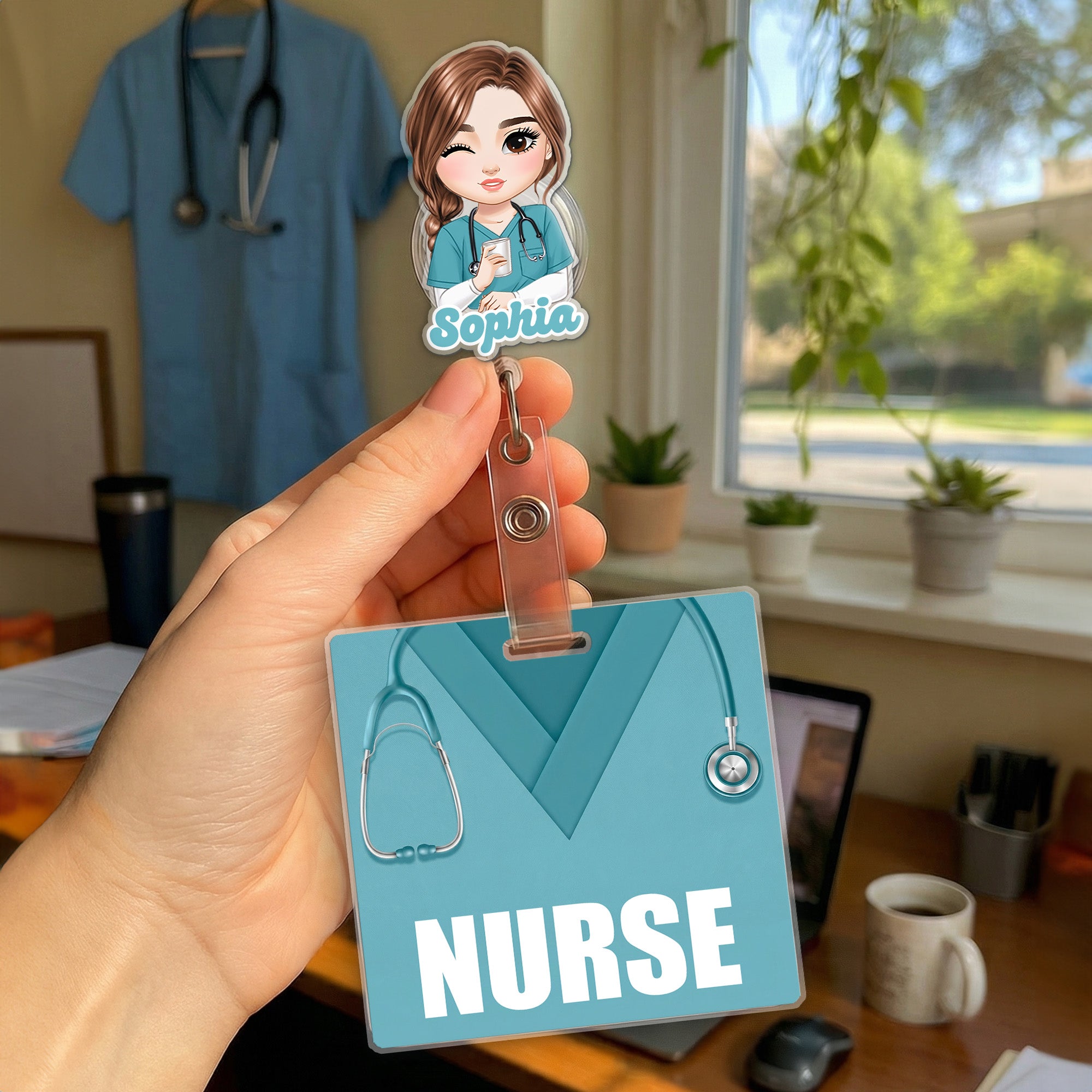 Insignia de acrílico con nombre y título de personaje médico de dibujos animados personalizado Regalo de la Semana de la Enfermera para el personal médico y de enfermería
