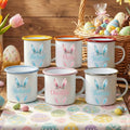 Taza esmaltada personalizada de 12oz con Orejas de Conejo y Corona de Flores Frescas 11/15 oz Taza de Cerámica con Nombre Regalo de Pascua para Niños y Familias