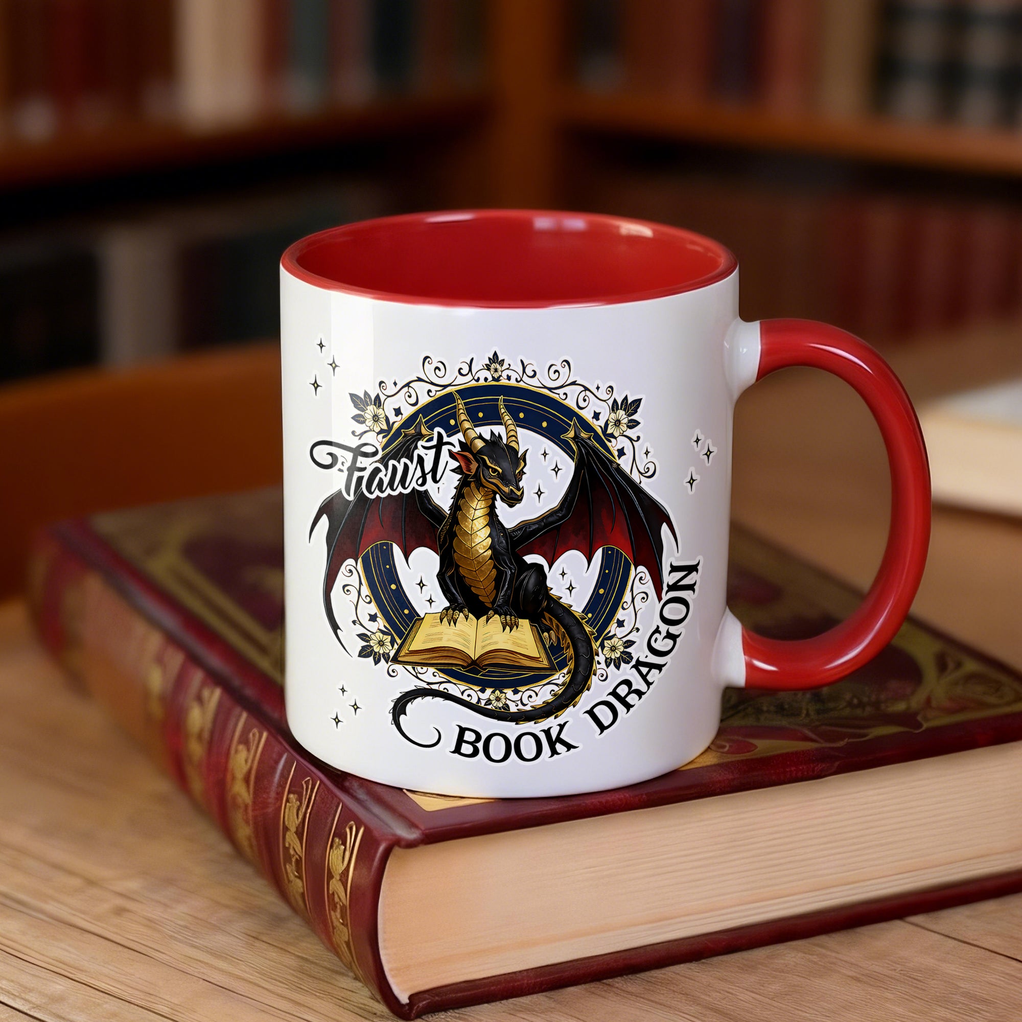 Taza de café de cerámica personalizada Book Dragon con nombre Regalo de cumpleaños de uso diario para amantes de los libros Bookworms