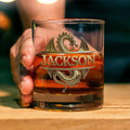 Dragón de Oro Personalizado 10 oz Rock Whiskey Glass con Nombre Día del Padre Cumpleaños Regalo para Hombre Bartender Entusiasta del Whisky