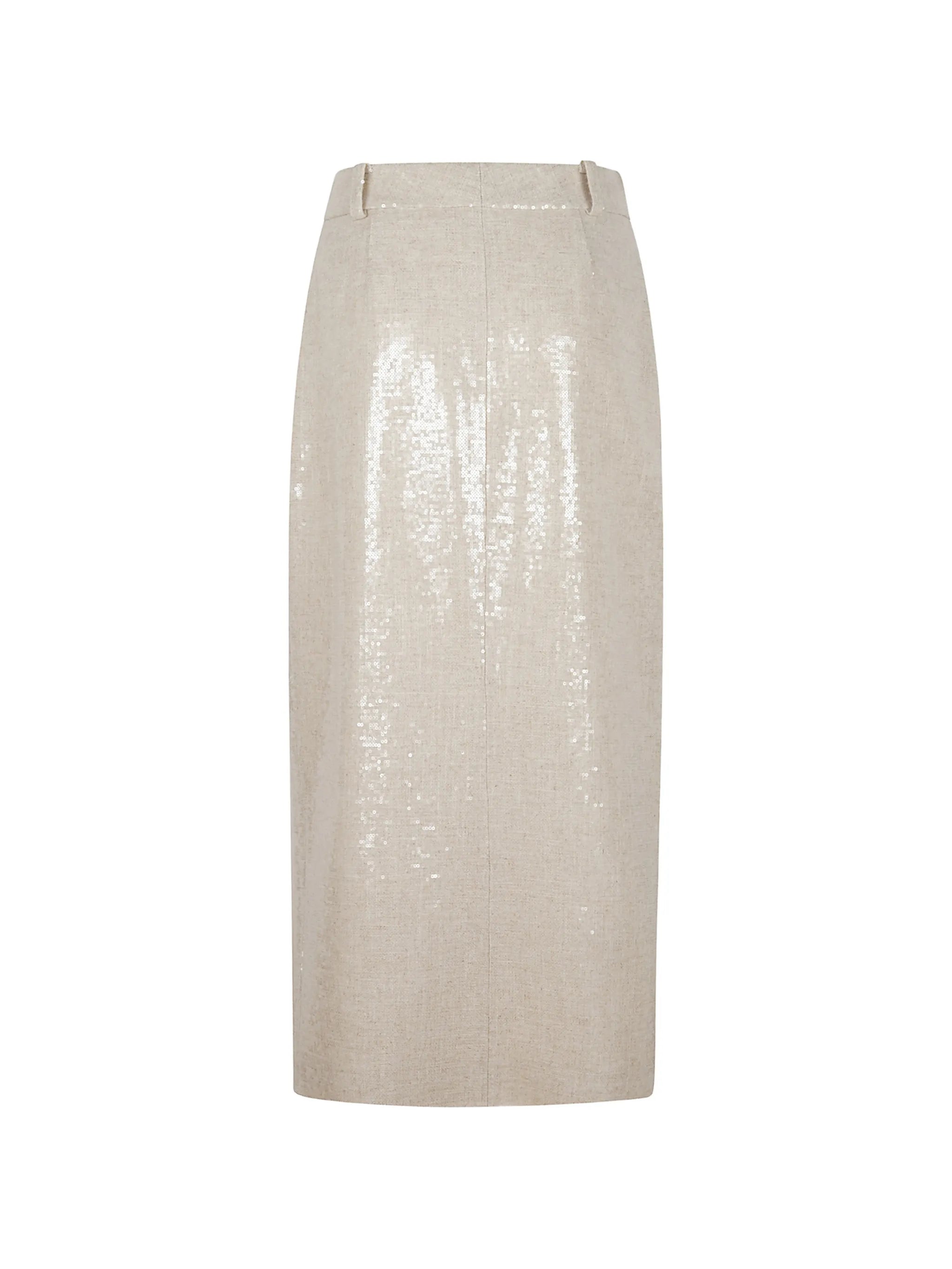 Kiton Sequin-Embellished Skirt — Beige