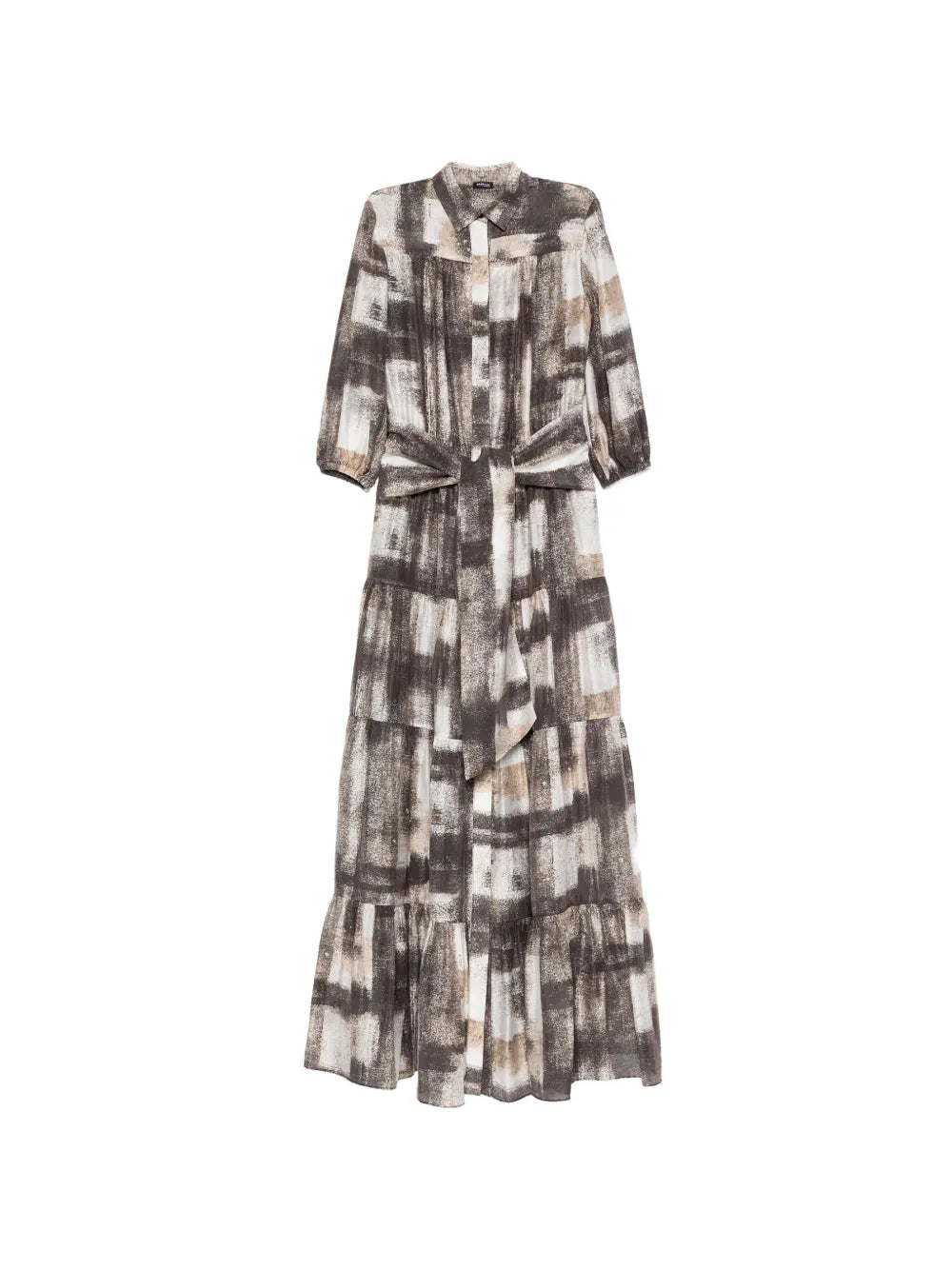 Kiton Tie-Waist Tiered Maxi Dress — Brown