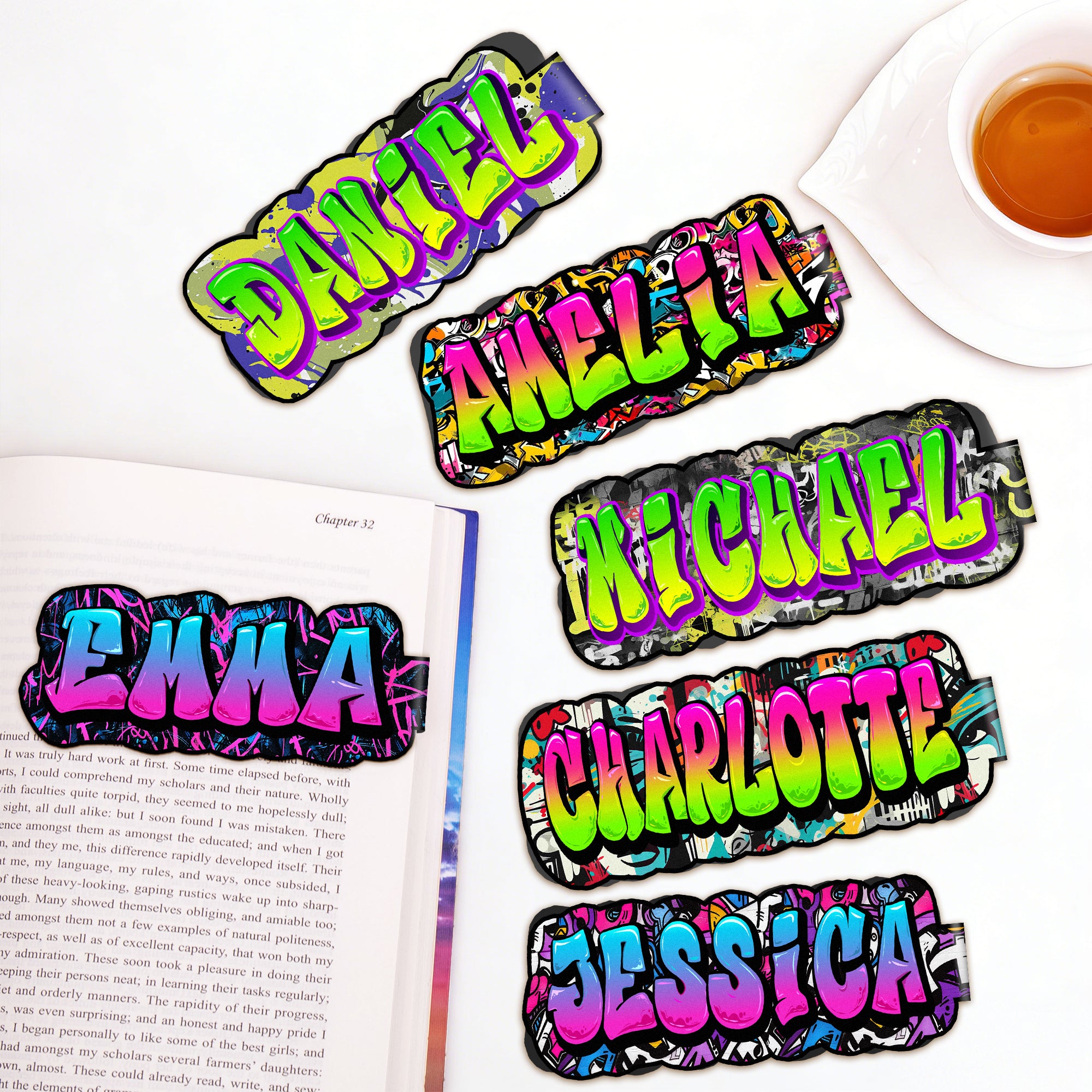 Marcapáginas magnético personalizado estilo graffiti con nombre Regalo de cumpleaños de vuelta al cole para ratones de biblioteca